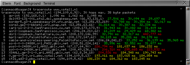 image of coloured traceroute output